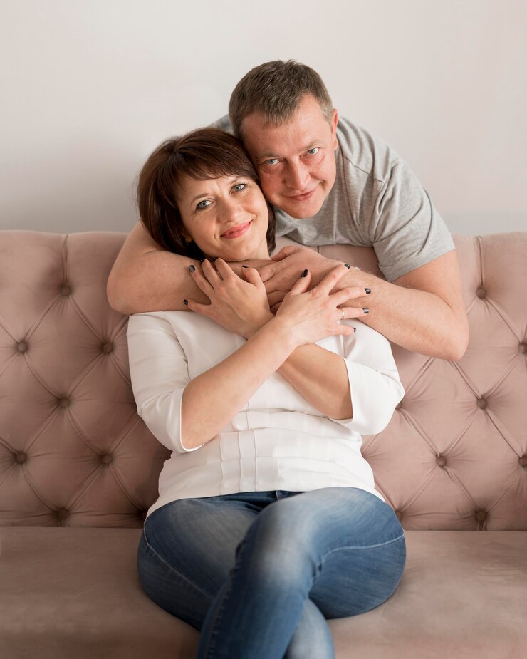 Free Photo front view of lovely wife and husband