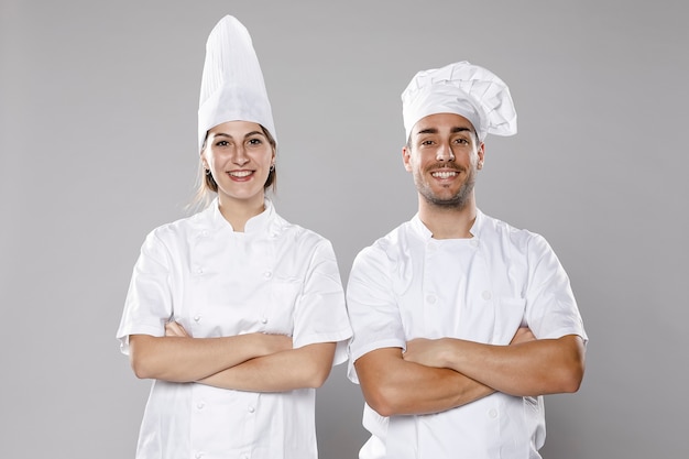 Front view of male and female chefs