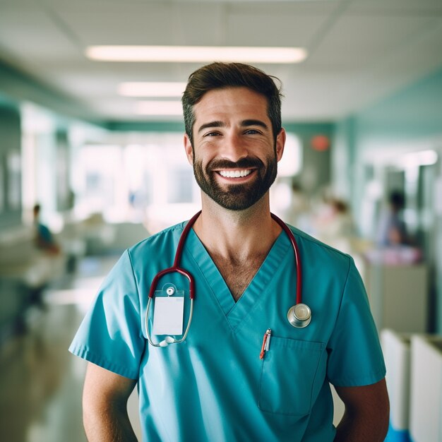 Front view male nurse at hospital