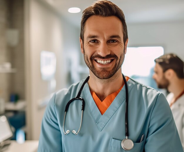 Front view male nurse wearing stethoscope