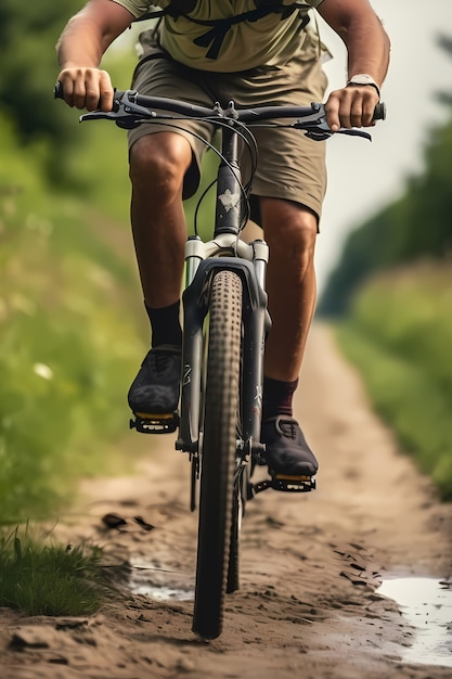 Вид спереди мужчина на велосипеде на открытом воздухе