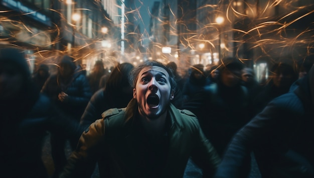 Front view man experiencing anxiety in a crowd
