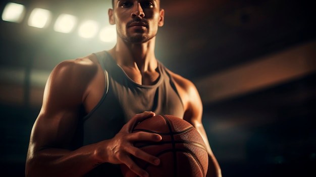 Front view man playing basketball