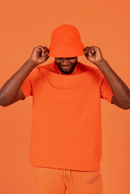 Front view man posing in studio