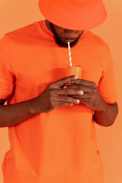 Front view man posing in studio