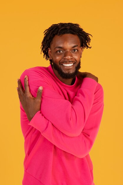 Front view man posing in studio