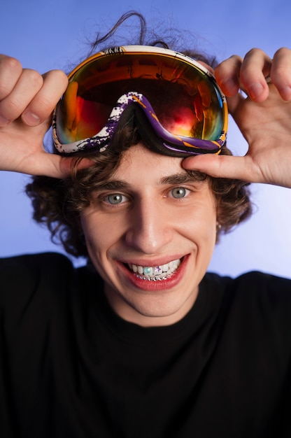 Front view man posing with dental gems