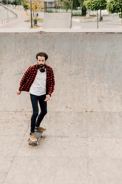 Front view of man on skateboard