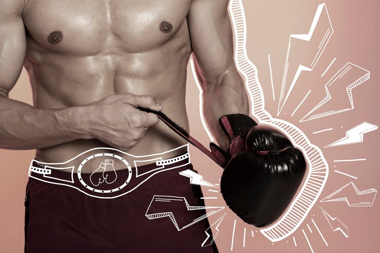 Free Photo front view man wearing boxing glove