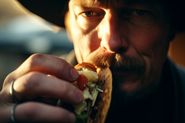 Free photo front view man with delicious taco