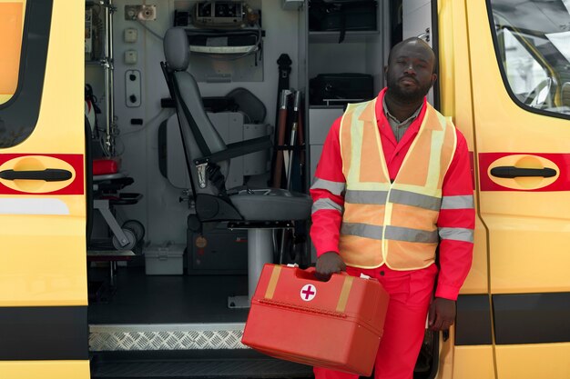 Front view man with emergency kit