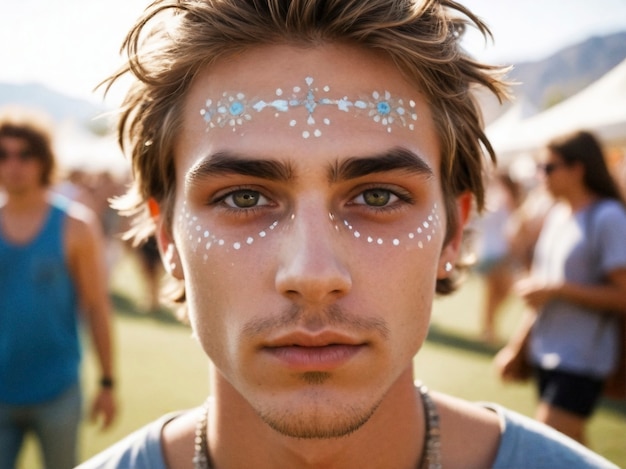 Foto gratuita l'uomo con lo sguardo festivo e il trucco