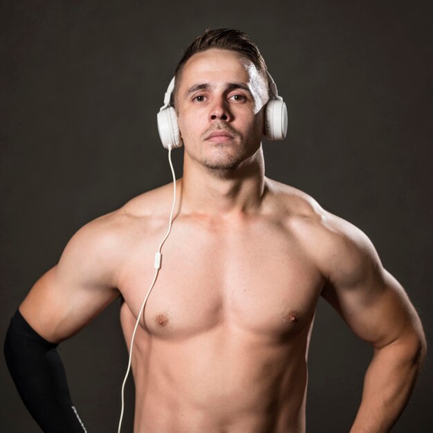 Front view man with headphones