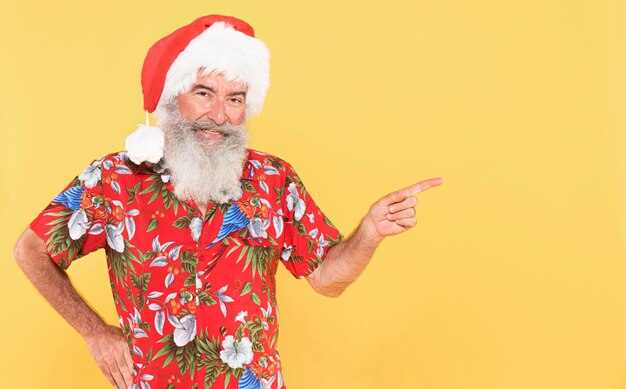 Front view of man with tropical shirt and copy space