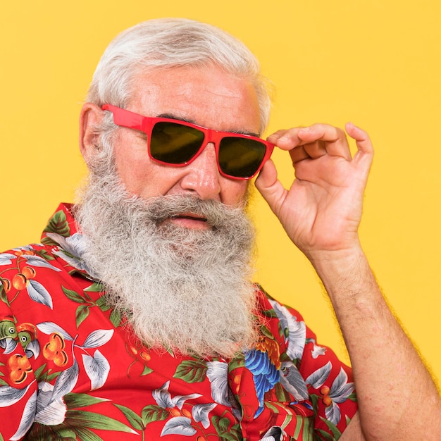 Front view of man with tropical shirt