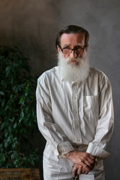 Front view man with white beard