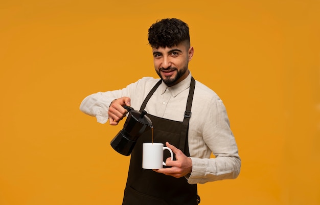 Front view man working as barista
