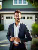 Free photo front view man working as a real estate agent