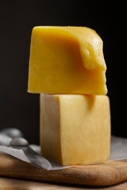 Front view of melted block of cheese