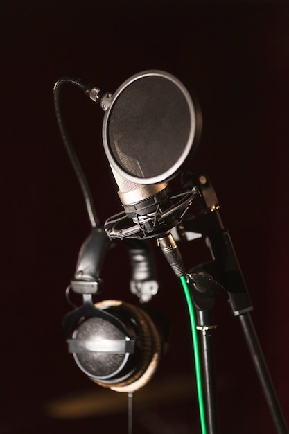 Front view microphone and headphones