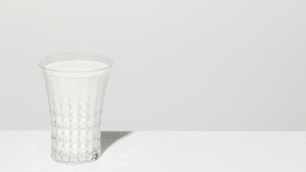 Free photo front view of milk glass with copy space