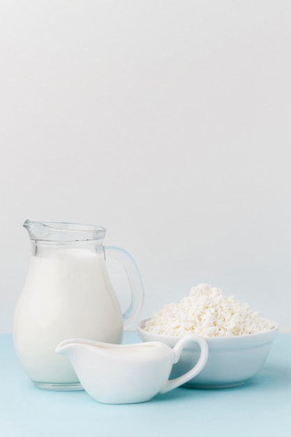 Front view milk jug with organic cottage cheese