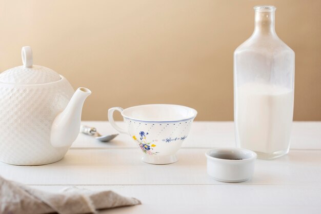 Front view of milk tea concept