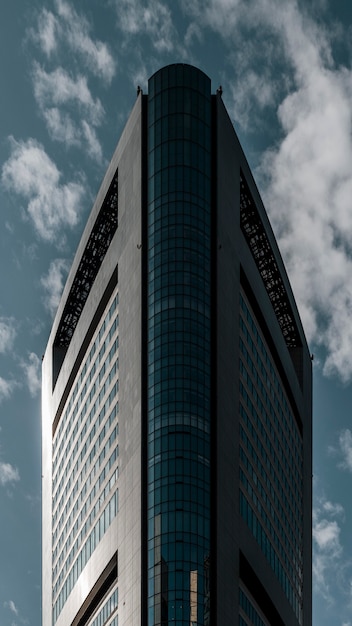 Front view modern skyscrapers office buildings