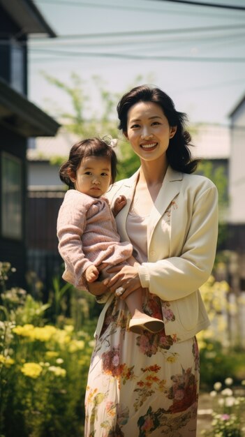 전면보기 어머니와 아이 야외