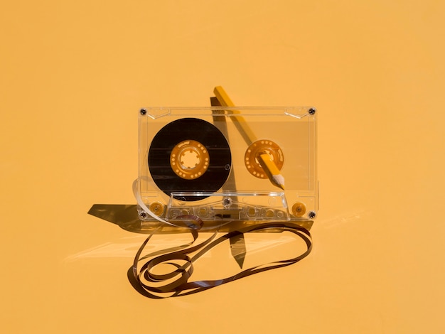 Front view of music concept with casette