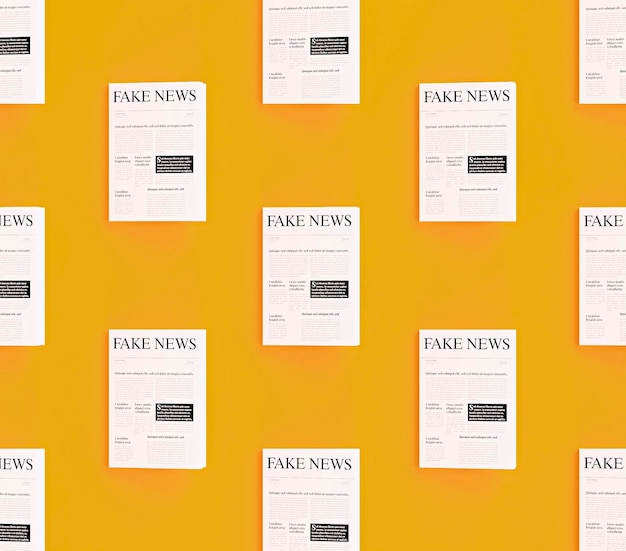 Front view of newspapers with fake news