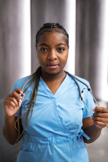 Front view nurse wearing stethoscope