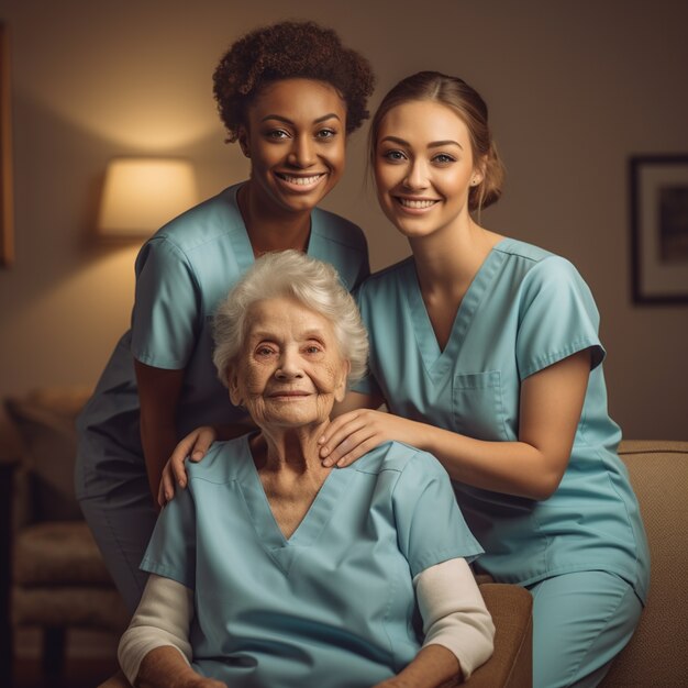 Front view nurses posing together