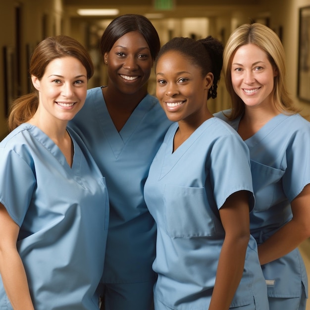 Бесплатное фото Фронтовый вид команды медсестер в больнице