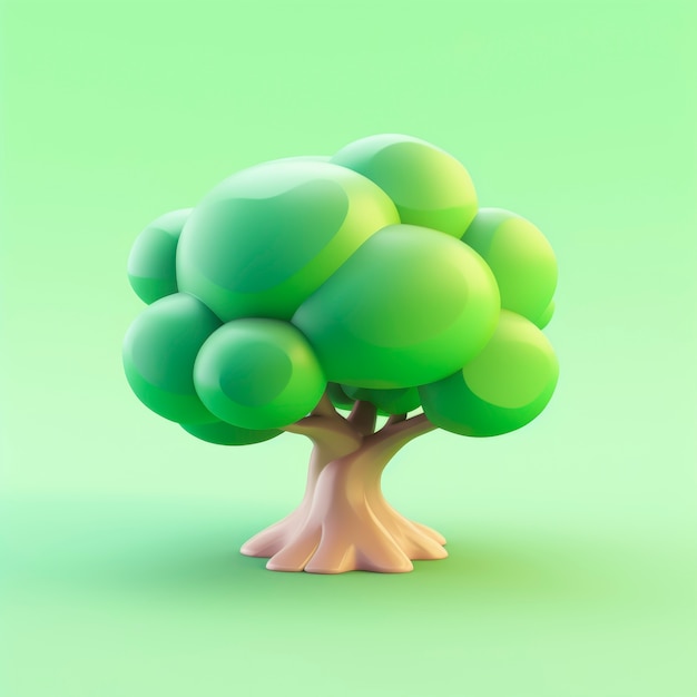 Бесплатное фото Вид спереди на 3d дерево с листьями и стволом