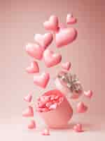 Бесплатное фото Вид спереди на множество розовых сердечек, выходящих из подарочной коробки