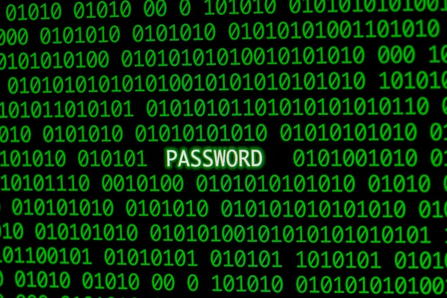 Бесплатное фото Вид спереди пароля с двоичным кодом
