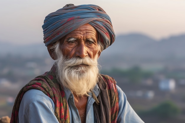 Free photo front view old man with strong ethnic features