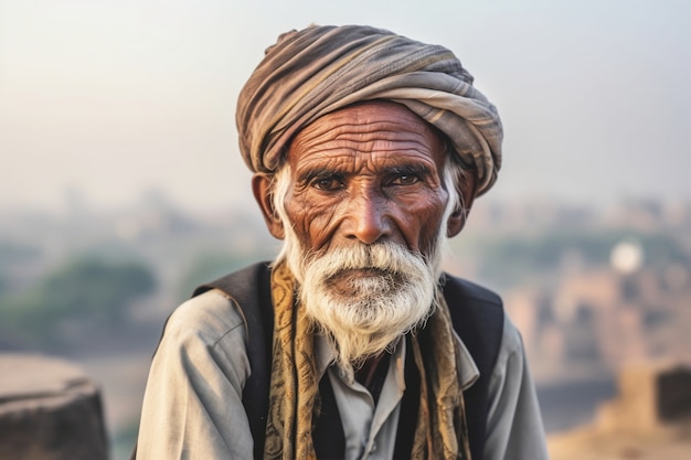 Front view old man with strong ethnic features