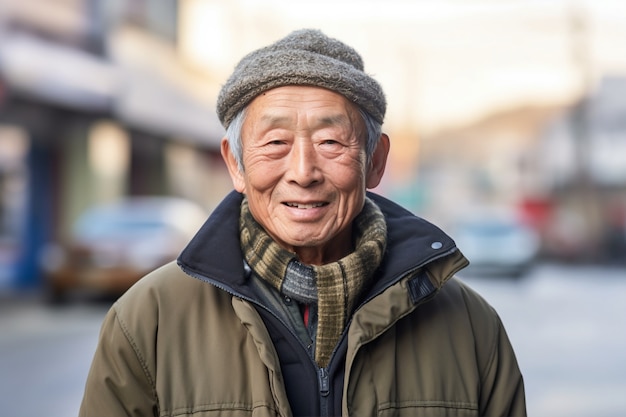 Front view old man with strong ethnic features