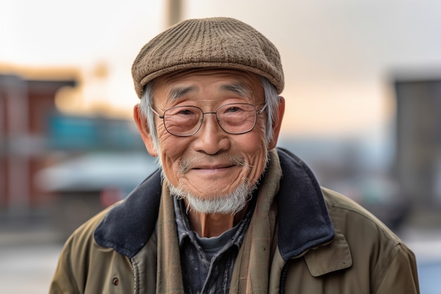 Front view old man with strong ethnic features