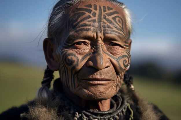 Front view old man with strong ethnic features