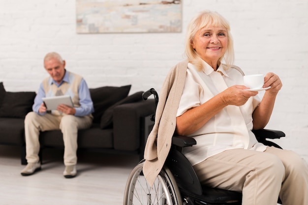 Front view old man and woman at nursing home