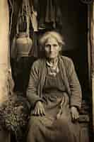 Free photo front view old woman posing vintage portrait