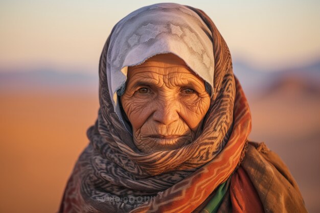 前面から見ると 民族的な特徴が強い老婦人