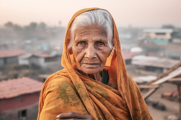 Front view old woman with strong ethnic features