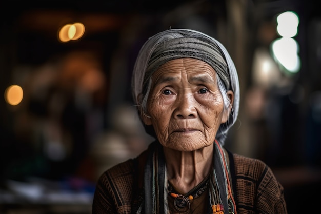 前面から見ると 民族的な特徴が強い老婦人
