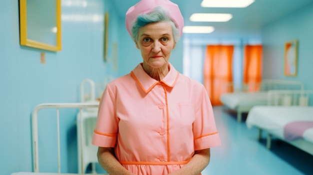Бесплатное фото Передний вид старухи, работающей медсестрой