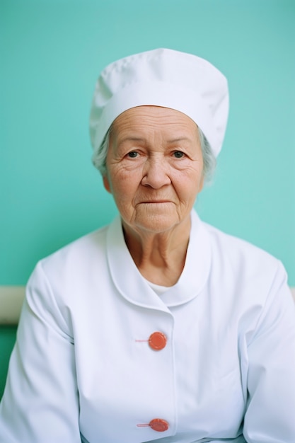 Front view old woman working as a nurse