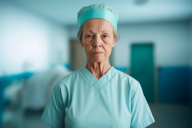 Front view old woman working as a nurse